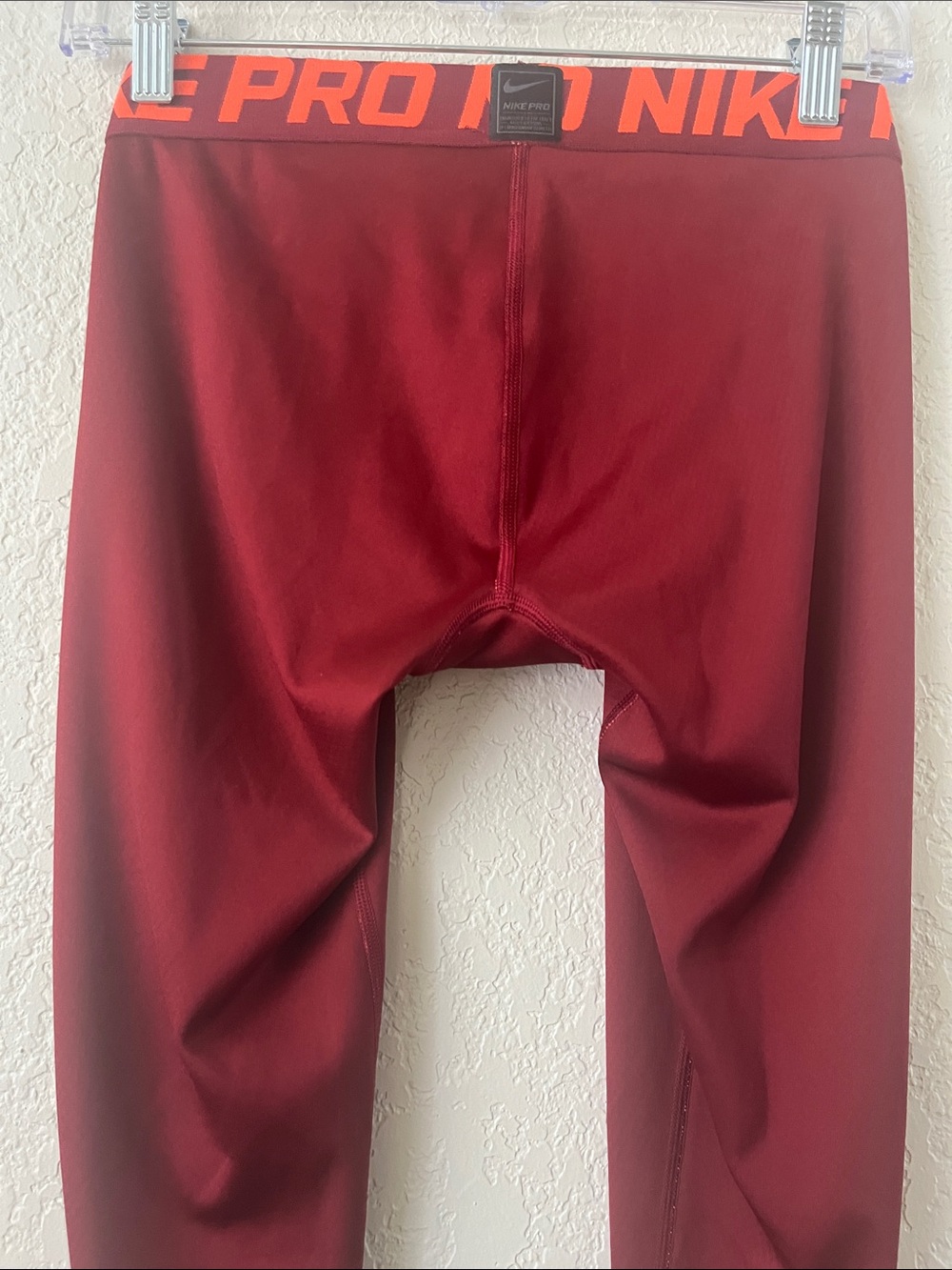 Nike Youth Boys Small Burgundy Nike Pro Compression Leggings with Neon Orange - Picture 10 of 11